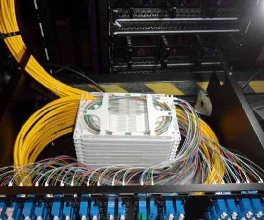 Splice trays in patch panel